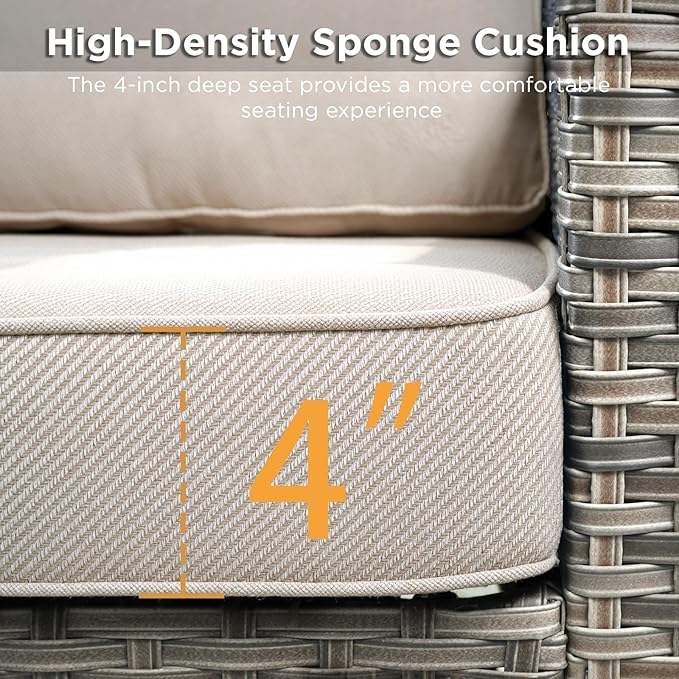 Patio Furniture Set with Swivel Chairs-5 Piece Outdoor Swivel Rocker Patio Chairs with Ottomans Rattan Side Table, Comfy Cushion Outdoor Furniture Set for Porch Deck Garden Backyard(Grey/Beige)