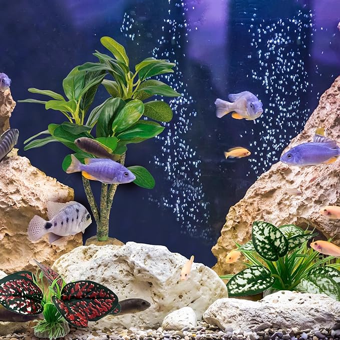 Reptile Artificial Plants, Big Terrarium Plants Decorations Supplies, Aquarium Fish Tank Plants, Amphibian Habitat Hideout Tank Accessories(L Set-3pcs/H)