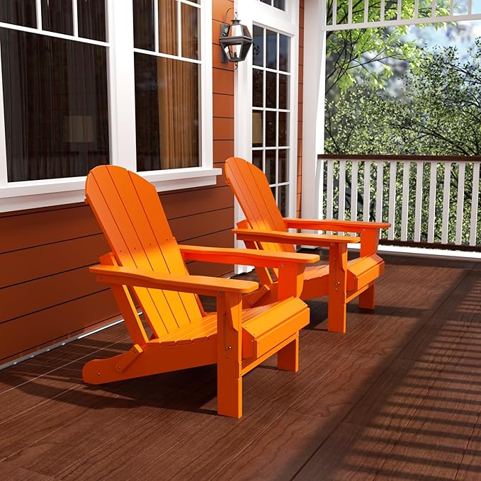 Westin Outdoors Laguna WO Home Furniture Adirondack Chair 2 PCS Set Outdoor Folding Patio Chair for Bon Fire Pit Garden Lawn Backyard Lounging Relaxing (Orange)
