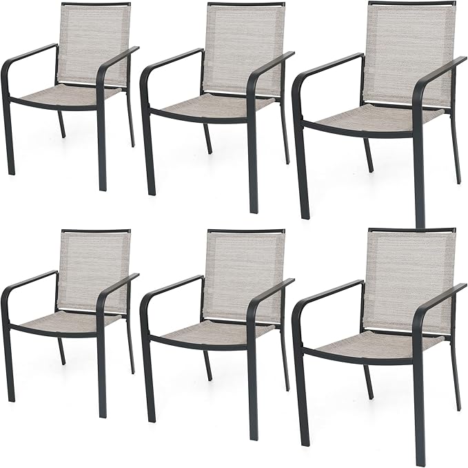 Patio Dining Chairs Set of 6, Outdoor Stackable Dining Furniture Set, All Weather Dining Set for Lawn, Garden, Backyard, Poolside, White