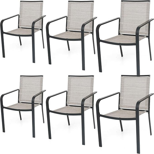 Patio Dining Chairs Set of 6, Outdoor Stackable Dining Furniture Set, All Weather Dining Set for Lawn, Garden, Backyard, Poolside, White