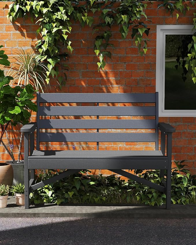 GREENVINES Outdoor Bench | HDPE | Garden Benches | All Weather | for Outdoors Patio Park Porch Outside Backyard | 2-Person | Grey