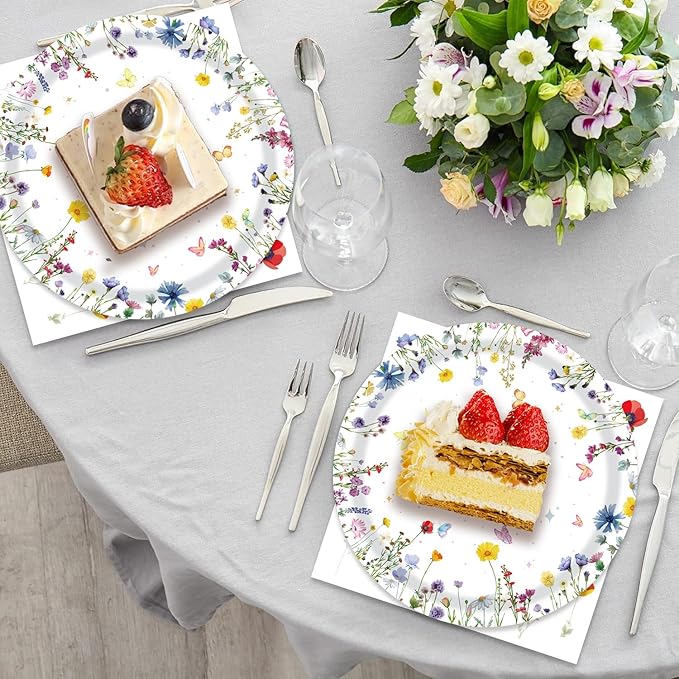40Pcs Wildflower Party Plates - Flower Paper Plates and Napkins for Kids Baby Shower Birthday or Garden Party Decorations for 20 Guests