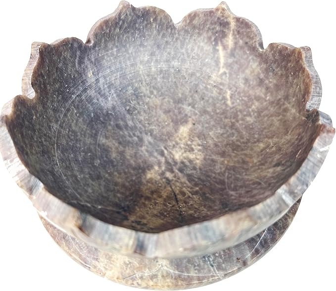 Lotus Carved Stone Bowl with Small Amethyst, Rose Quartz, Citrine Crystals and Air Plant – Mindfulness Decor for Yoga Meditation Enthusiasts, Crystal Collector