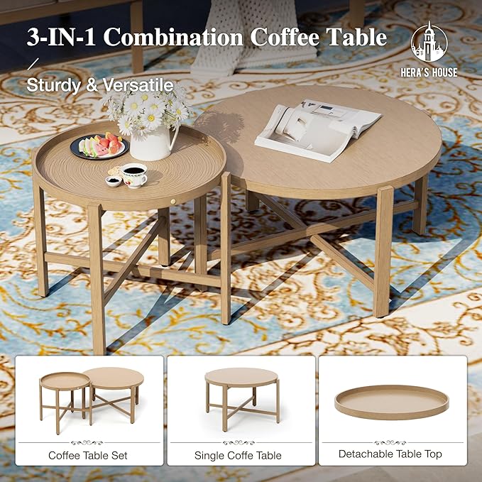 HERA'S HOUSE Patio Furniture Set 5-Piece, All-Weather Metal Outdoor Conversation Set with Wood Grain Finish, 2 x Leg Chair, 1 x 3-Seat Sofa, 2 x Multi-Functional Coffee Table for Garden Deck Backyard