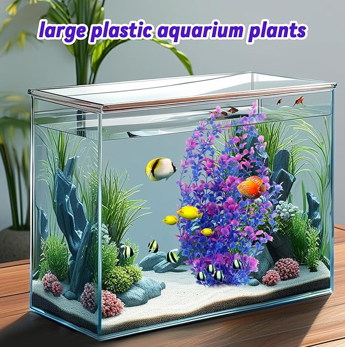 kathson Extra Large Tall Aquarium Plants,23 Inches Realistic Tall Fish Tank Plant Decorations Plastic Fish Tank Plants Artificial Aquarium Plants Purple Water Plant Decor(Purple)