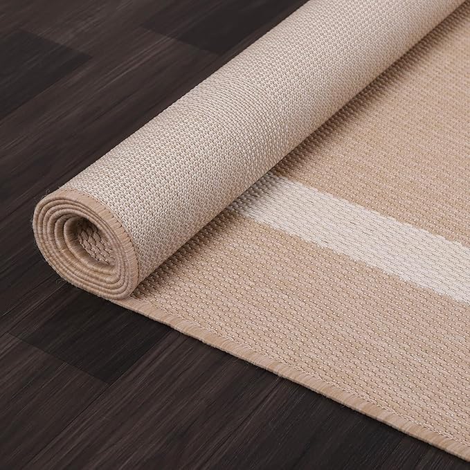 Bordered Outdoor Rug 10x14 Washable Outside Carpet for Indoor Patio Porch Waterproof Easy Cleaning Non Shedding Area Rugs Beige 10 x 14
