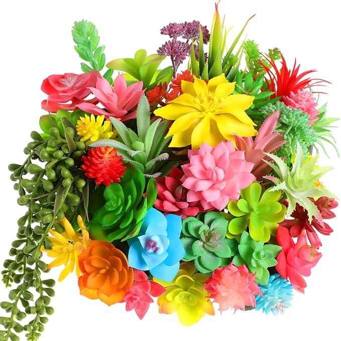 WILLBOND 50 Pcs 50 Pcs Bulk Mini Artificial Succulents Plants Assorted Unpotted Realistic Plants Fake Textured Succulent Picks Realistic Plastic Cactus Stems for Garden Home Decor (Lovely Style)
