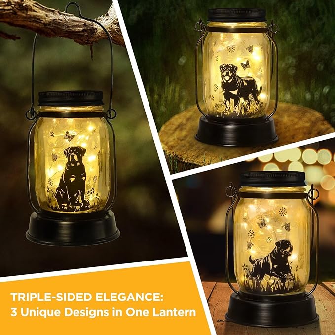 kyoryuger Rottweiler Gifts for Women/Men Rottweiler Solar Lanterns Dog Mom Birthday Dog Lovers Lantern Pet Loss Pet Memorial Lights, Solar Garden Decoration Outside for Yard, Patio,Backyard,Porch