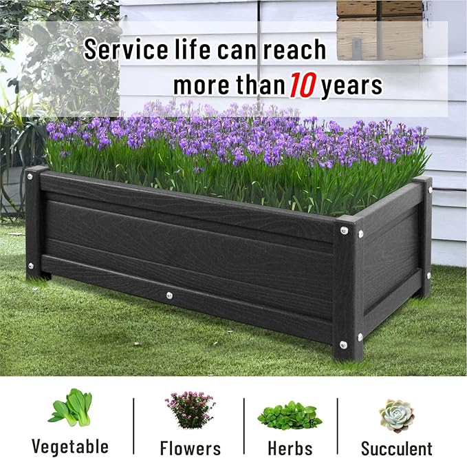 HDPE Raised Garden Beds Outdoor,Rot-Resistant and Non-Cracking,Outdoor Planter Boxes Rectangle with Drainage Holes for Yard,Lawn Black