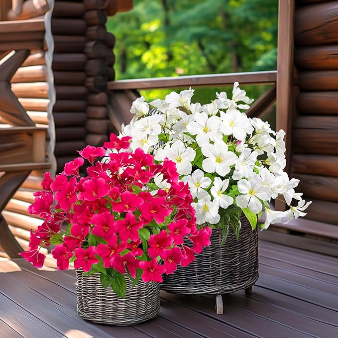 Fake Plants 15.7"Plastic Flowers For Outdoors Artificial Azalea Flowers Fake Flowers Artificial Plants Outdoor Spring Flowers Artificial For Decoration Fake Plants For Outside (Rose Red ）4Pcs
