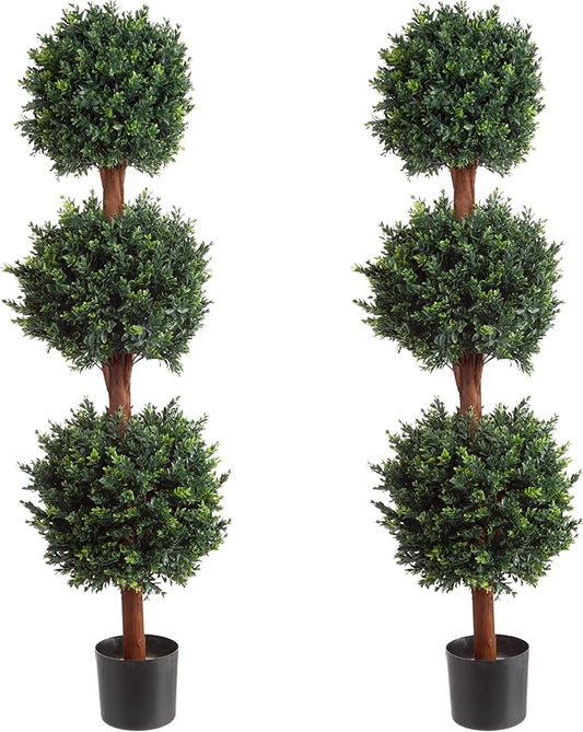 Pure Garden Set of 2 Artificial Trees - 5FT Hedyotis Topiary Fake Plants in Weighted Pots - Faux Plants for Indoor Display or Front Porch Decor