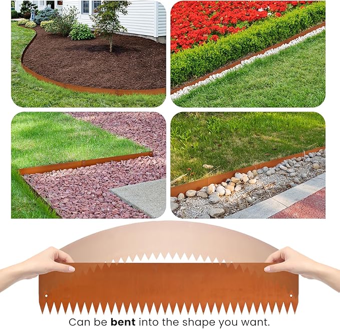 Corten Steel Landscape Edging Metal Edging Landscaping Garden Edging Steel Landscaping 40 Inch Strips 8 Inch Lawn Edge Border Rust Patina Hammer-in for Yard Lawn 6 pcs