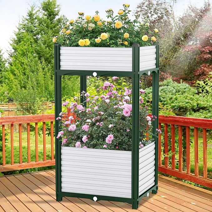 Planter Box Raised Garden Bed with Reinforced Support Rods, Drainage Grid, Multi-Combination Options for Vegetables, Flowers, and Herbs, Ideal for Balcony, and Patio Gardening