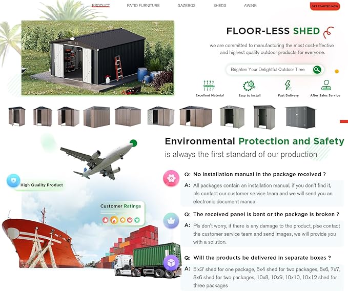 AECOJOY Shed 10' x 14' Storage Shed, Outdoor Storage Sheds & Outdoor Storage 10' x 14' with Lockable Doors, Large Steel Yard Shed, Utility and Tool Storage for Garden, Patio, Outside use in Dark Grey