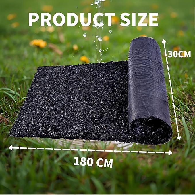 6ft x 2ft Recycled Rubber Mulch Mat, Narrow Rubber Garden Strip for Landscaping, Tree Rings, Pathway Edging, Weed Barrier, Eco-Friendly Ground Cover, Easy to Cut & Install
