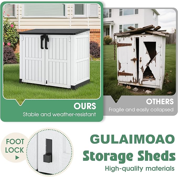 Horizontal Resin Storage Shed 36 Cu Ft with Lockable Doors, Portable Outdoor Storage Cabinet -Waterproof Outdoor Storage Box for Backyards, Easy to Assemble