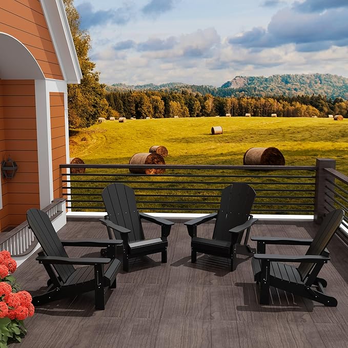 Westin Outdoors Laguna WO Home Furniture Adirondack Chair 4 PC Set Classic Outdoor Patio Folding Chair for Bon Fire Pit Lawn Backyard Beach Plastic Weather-Resistant (Black)