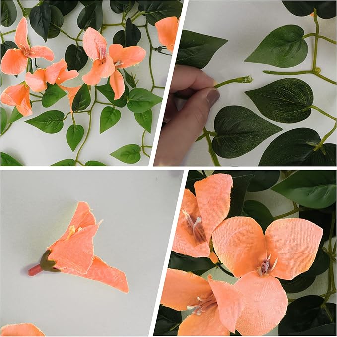 Artificial Hanging Flowers Bougainvillea, UV Resistant Fake Plastic Faux Flower Fabric Vine for Indoor Outdoor Garden Porch Eave Wedding Wall Décor Fall Decorations