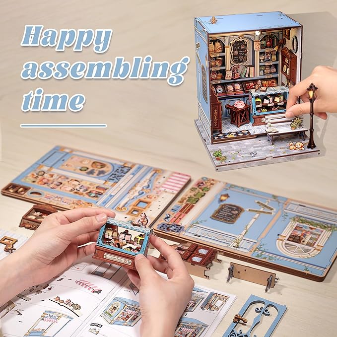 Fsolis Book Nook Kit - DIY Miniature House Kit 3D Puzzles for Adults and Beginners, 242 pcs, Booknook Bakery Bookshelf Decor Tiny House Gifts for Women Teenagers Book Lovers (Sweet Marie)