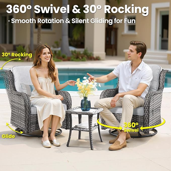 ovios 7 Pieces Patio Furniture Set, Outdoor Wicker Sofa Couch with Swivel Chairs 54" Fire Pit Table, All Weather High Back Modern Conversation Sets, Grey Rattan, Grey