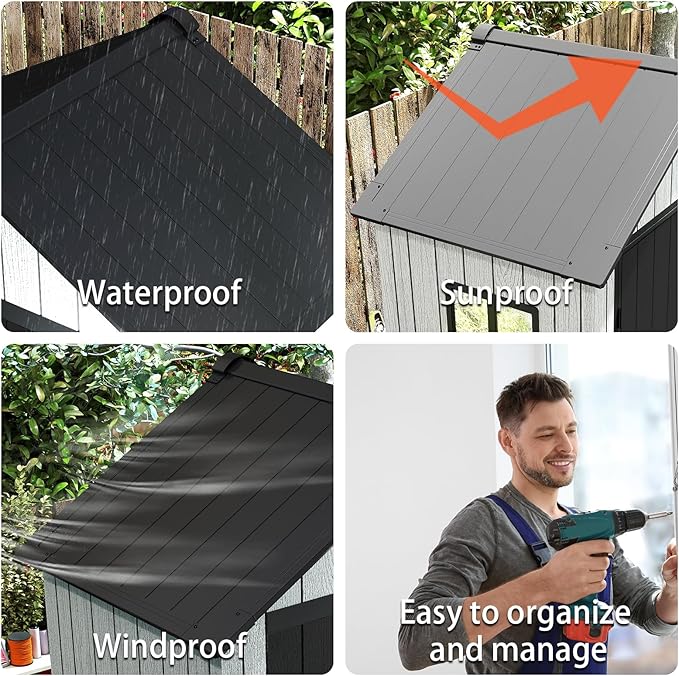 6x4 FT Resin Storage Shed,Lockable Door, and Vents for Garden, Backyard, Patio, Lawn,Grey Black