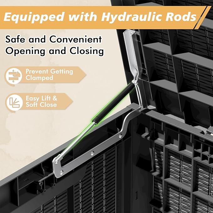 NUNU LAB 101 Gallon Resin Deck Box – Large Lockable Outdoor Storage Box with Gas Lift, Waterproof Patio Storage for Cushions, Garden Tools, Pool Supplies, and More, Black