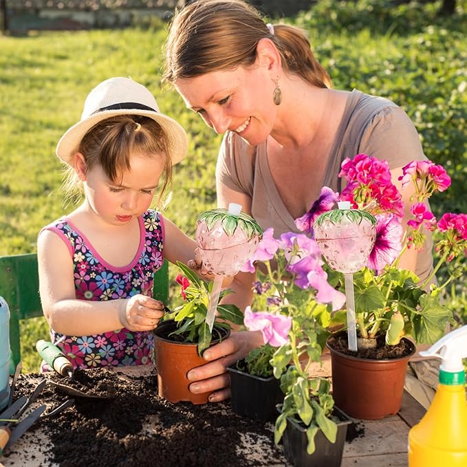 Strawberry Plant Watering Globes Set of 2, Large Water Globes for Indoor Plants, Glass Self Watering Planter Insert, Top-Fill Watering Bulbs for Indoor Outdoor Plants