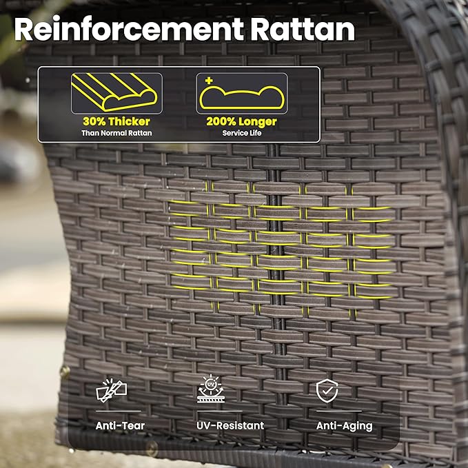 ovios 7 Pieces Patio Furniture Set, Outdoor Wicker Sofa with Swivel Chairs, Coffee Table, All Weather High Back Rattan Loveseat Couch with Comfy Cushions, Denim Blue