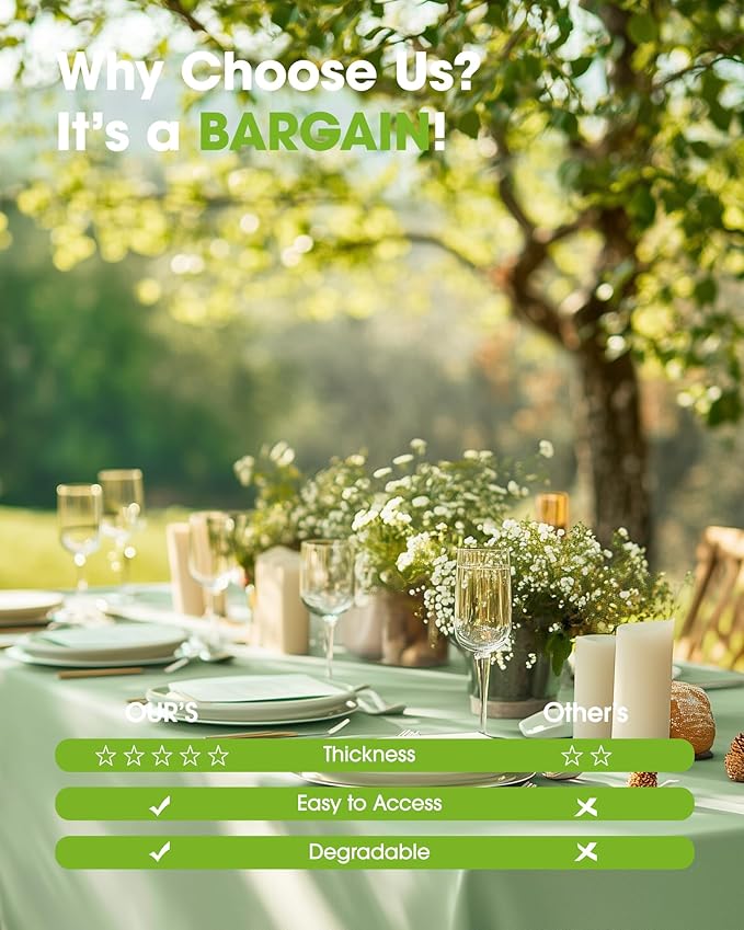 Pureegg Plastic Table Cloth Disposable 8 Pack, 54 x 108 Inch Table Cloths, Easter Party, Decorative Tablecloths, Rectangle, Light, Pastel Plastic Cover, Leakproof & Sturdy, Sage Green