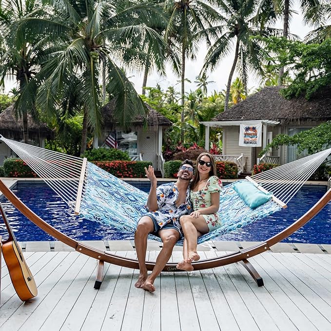 Lazy Daze Hammocks 12FT Quilted Fabric Hammock with Soft Pillow, Double 2 Person Tree Hammock with Spreader Bar for Outdoor Outside Patio Garden Yard Pool Beach, 450lbs Capacity, QFH037