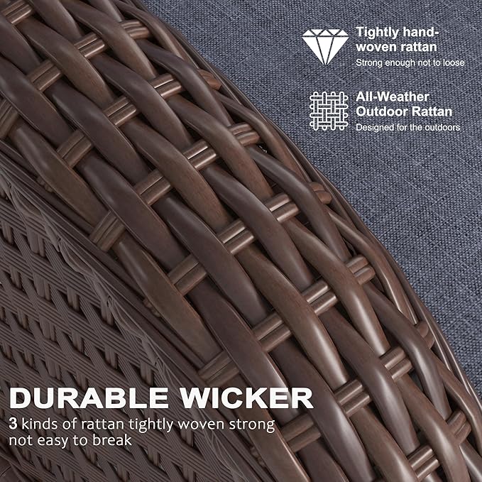 LayinSun 7 Pieces Outdoor Patio Furniture Set with Fire Pit Table, Rattan Wicker Sectional Swivel Rocker Chairs Sets