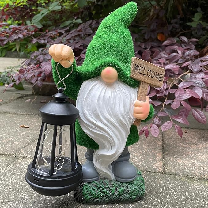 Solar Garden Statue Lights Gnome Figurine with Solar Light Outdoor Patio Lawn Yard Garden Decor for Women Mother's Day Housewarming Gifts