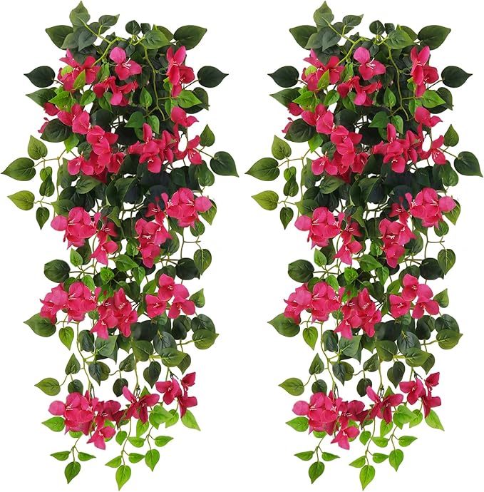 Fake Hanging Flowers Plants Bougainvillea Artificial,UV Resistant Faux Silk Flower Fabric Vine for Indoor Outdoor Garden Porch Eave Fence Wedding Wall Spring Summer Decor