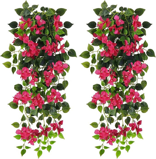 Fake Hanging Flowers Plants Bougainvillea Artificial,UV Resistant Faux Silk Flower Fabric Vine for Indoor Outdoor Garden Porch Eave Fence Wedding Wall Spring Summer Decor