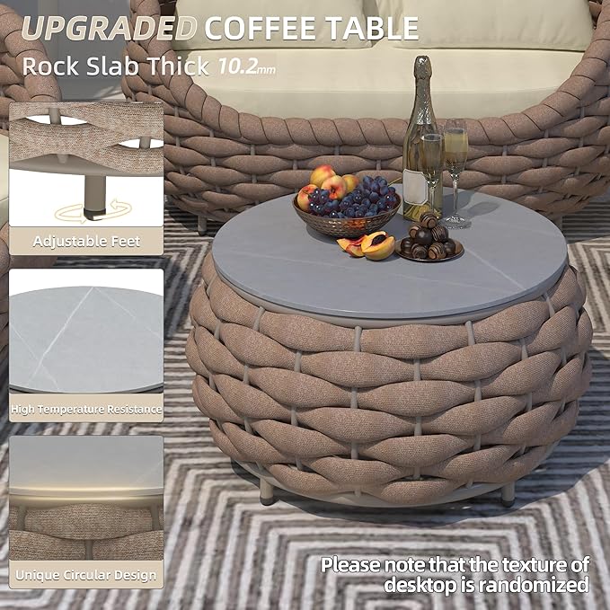 Aluminum Outdoor Patio Furniture Set with Coffee Table, 6 Piece Patio Conversation Sets with Washable Cushions Covers, Patio Sectional Furniture Set for Porch, Balcony, Deck, Yard, Light Brown