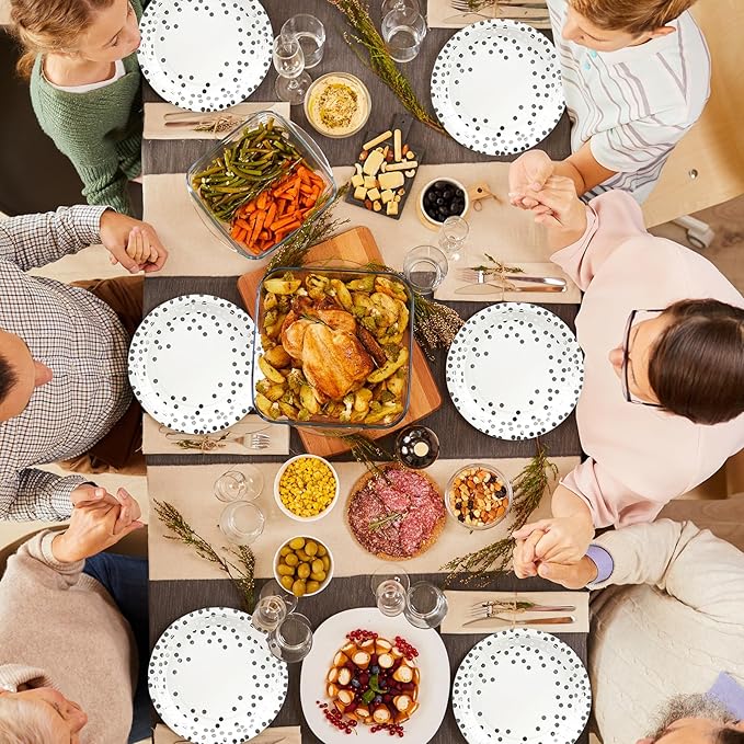 75PCS Paper Plates and Napkins Set - White and Sliver Dot Disposable Party Dinnerware Includes Paper Plates, Napkins, Forks Decorations for Graduations, Birthdays and Weddings, Serves 25