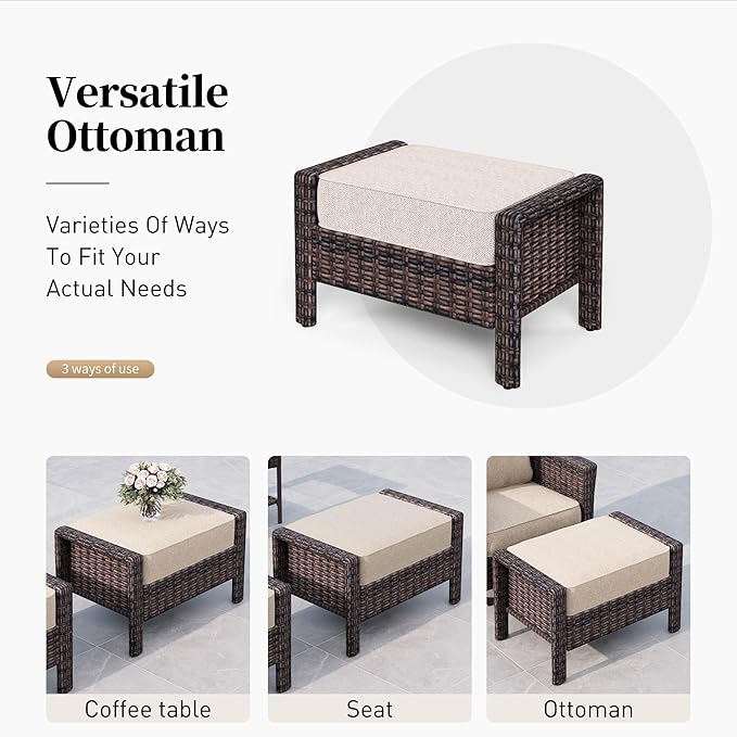 5 Pieces Patio Furniture Set with Swivel Chairs, High Back Wicker Rattan Sofa with Extra Thick Cushion and Ottoman, Outdoor Conversation Set for Garden Backyard Deck,Beige