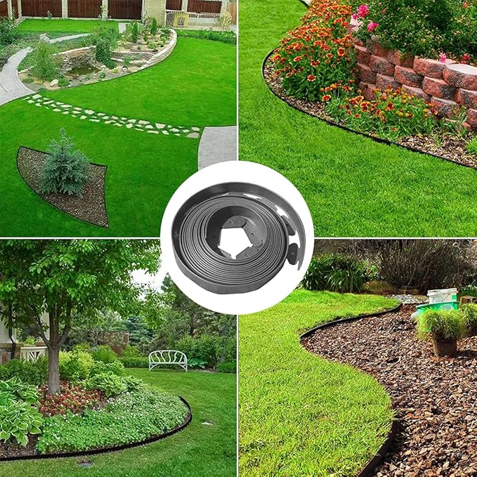 Landscape Edging 33ft,Garden Borders Edging [Extra Tall 4IN ] with 30pcs Spikes,Lawn Edging Kit Flexible Mini Plastic Fence for Grass Yard Flower Bed -Grey