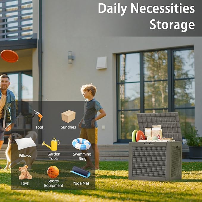 NUNU LAB 32 Gallon Resin Deck Box 2 Pack Outdoor Indoor Waterproof Storage Box for Patio Cushions, Garden Tools, Pool Accessories,Backyard Storage Bin,Grey