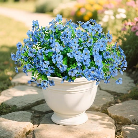 Artificial Flowers for Outdoors, 12 Bundles Outdoor Faux Plants,Uv Resistant Artificial Fake Flowers Plants, Realistic Spring Decor for Porch, Patio, Yard (Blue)