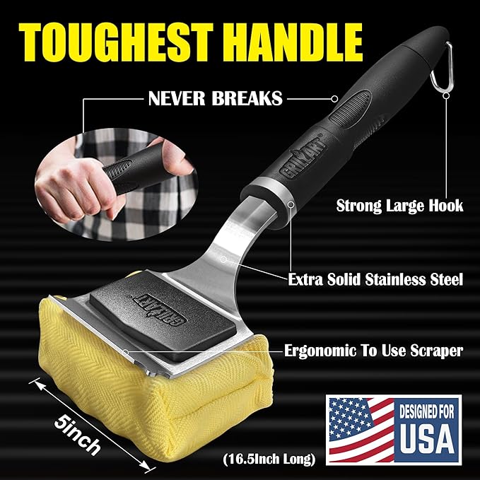 GRILLART Grill Brush for Outdoor Grill Bristle Free - Reinforced Grill Cleaner Scraper BBQ Brush - Replaceable Head Barbecue Grill Cleaning Brush - Safe BBQ Accessories Grill Tools - Gifts for Men/Dad