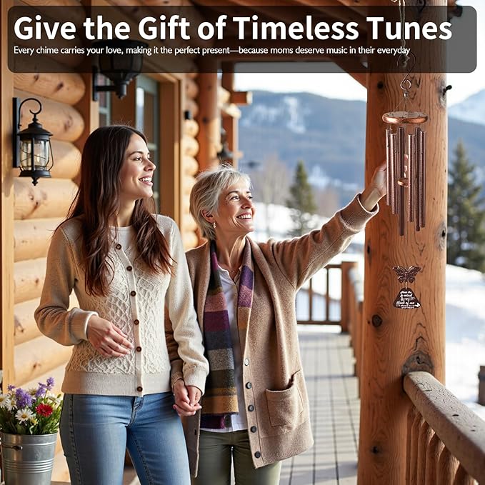 Wind Chimes for Outside with Butterfly Wind Catcher, 33" Memorial Metal Wind Chime Suitable for Patio, Garden Hanging Decorations, Deep Tone Soothing, Perfect Christmas Birthday Gifts for Women