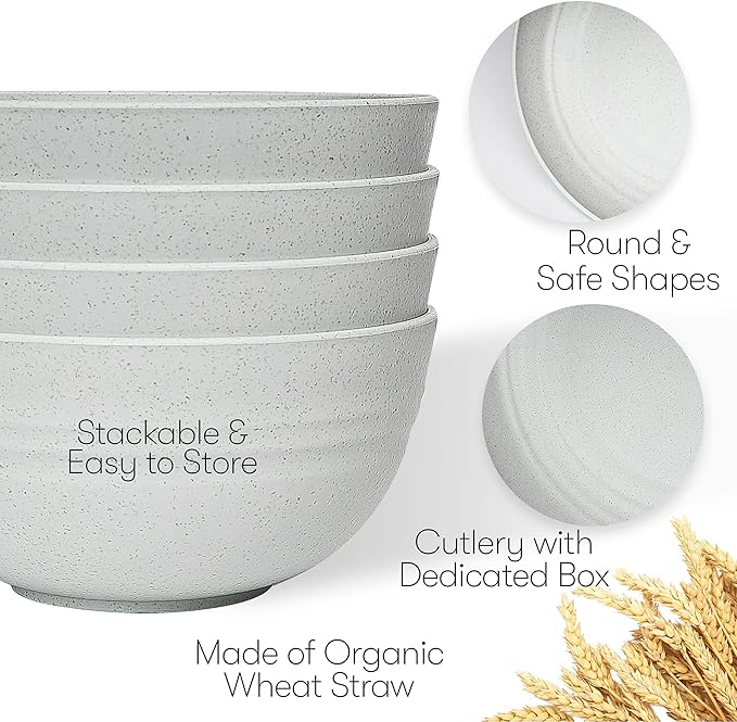Wheat Straw Dinnerware Sets | Unbreakable Dinnerware Sets | Dishwasher Microwave Safe Dinnerware | Eco Friendly Non Breakable Dinnerware Sets | RV Outdoor Camping (Grey, Service for 4 (28 pcs))