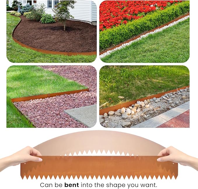 Corten Steel Landscape Edging Steel Landscaping Edging Metal Garden Edging Lawn Edge Border Rust Patina 40 Inch Strips 6 Inch Depth Hammer-in for Outdoor Yard Lawn Flower Plant 6 pcs