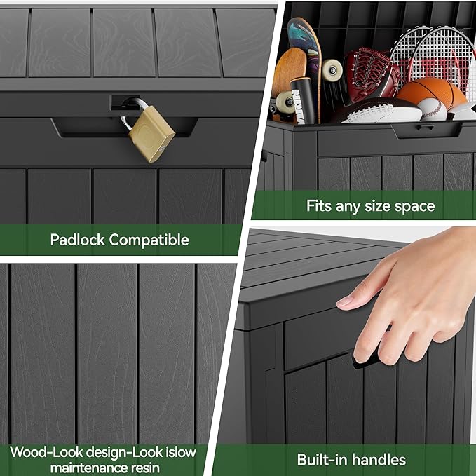 32 Gallon Resin Outdoor Storage Box 2 Pack Waterproof Deck Box for Patio Cushions, Garden Tools, Pool Accessories,Backyard Storage Bin,Black