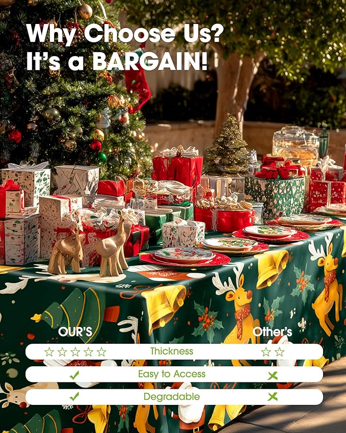 Pureegg Plastic Table Cloth Disposable 8 Pack, 54 x 108 Inch Rectangle Tablecloths, Sturdy Leakproof Plastic Covers for Party, Picnic, Wedding, Winter & Xmas Decoration, Christmas Green