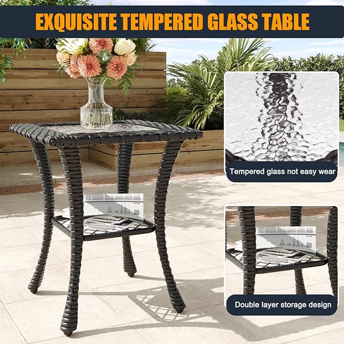 3 Pieces Outdoor Patio Furniture Set, Wicker Patio Sectional Set Conversation Wicker Swivel Chairs with Small Side Table