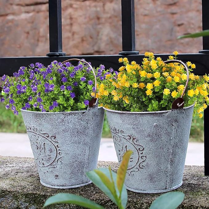 RECUTMS 8 Branches Artificial Flowers Faux Plants, Lifelike UV Resistant Fake Eucalyptus Plants for Garden, Patio Yard, Wedding, Office and Farmhouse Indoor Outdoor Decor (Yellow)