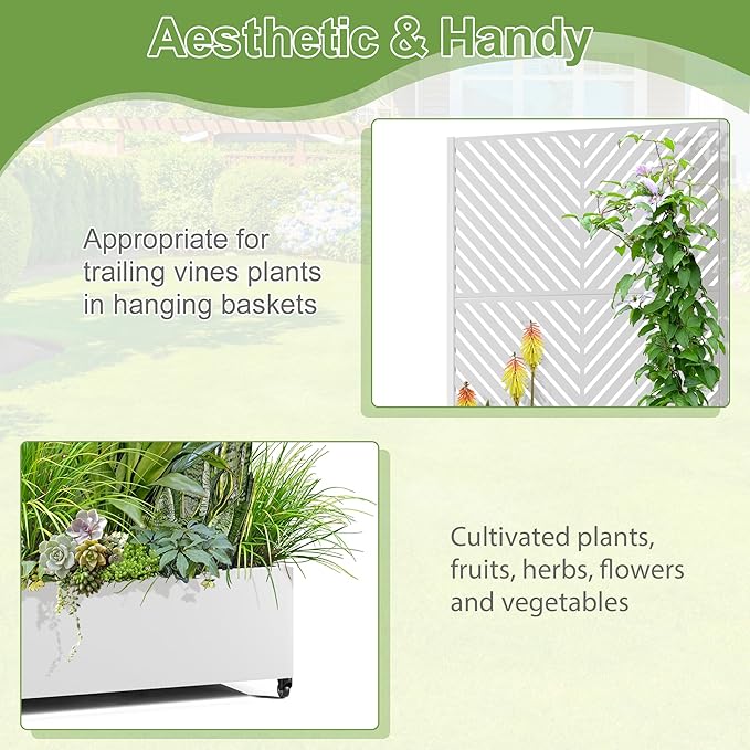 Raised Garden Bed with Trellis and Wheels,73"x35"x16" Metal Raised Garden Bed,White Parallel Metal Planter with Climbing Trellis for Vines & Vegetables